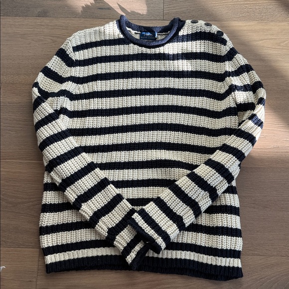 Ralph Lauren Navy and Cream Striped Crewneck Sweater - Picture 1 of 6